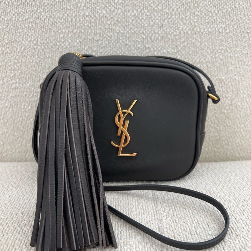 Yves Saint Laurent Coal Gray Leather Pouch Mono- crossbody